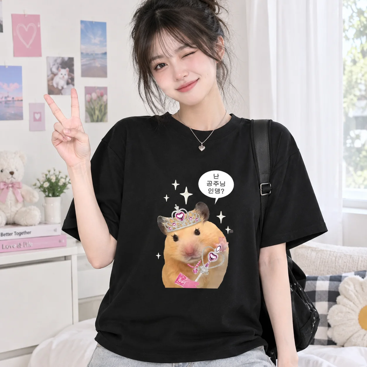 Funny Hamster Princess Meme Graphic T-Shirt for Women Men Summer Fashion Short Sleeve Cute Versatile Vintage Tee Y2k
