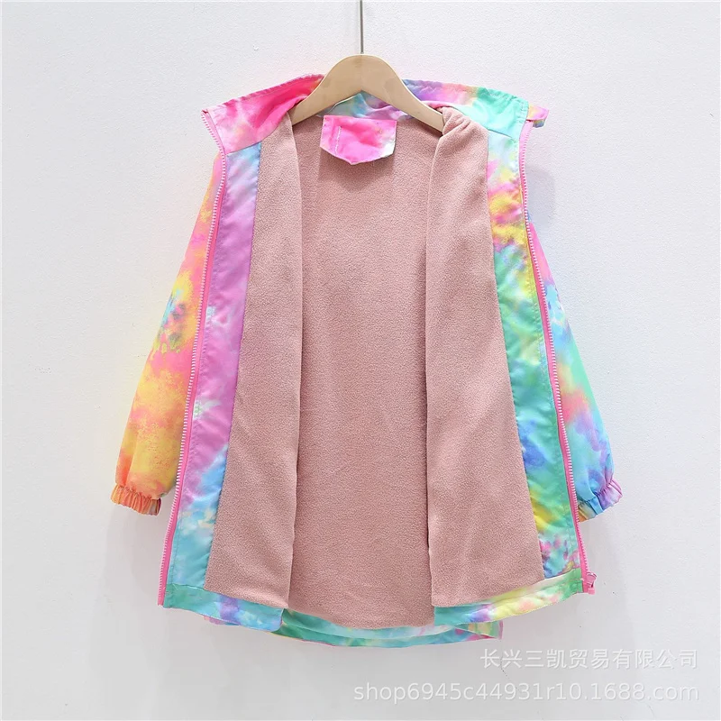 Winter Girls Fleece Lined Jackets Autumn Big Kids Floral Print Windbreaker Coat Children Thick Warm Hooded Zipper Outerwear