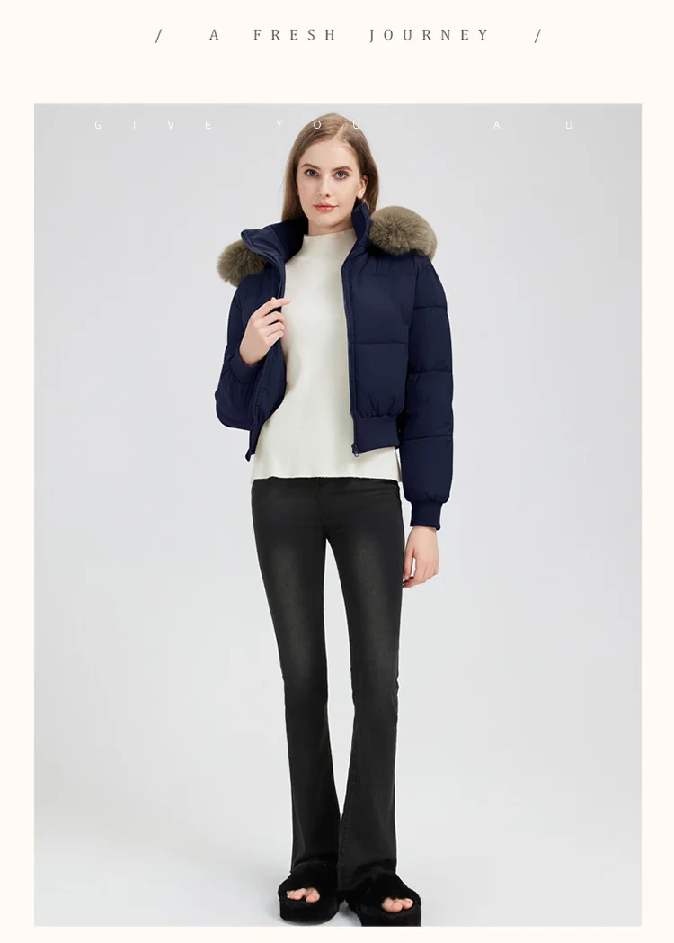 2026 Thicken Short Women's Winter Jacket Korean Style Down Cotton Coat Casual Warm Fur Hooded Cropped Parkas Chic Streetwear