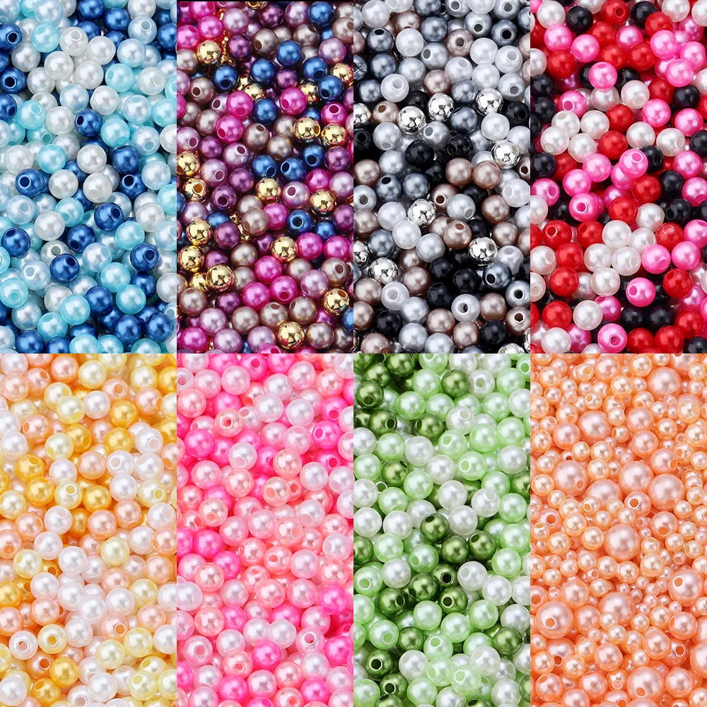 50-1000Pcs With Hole ABS Imitation Pearl Beads 3/4/6/8/10/12MM Round Plastic Acrylic Spacer Beads for DIY Bracelet Necklace