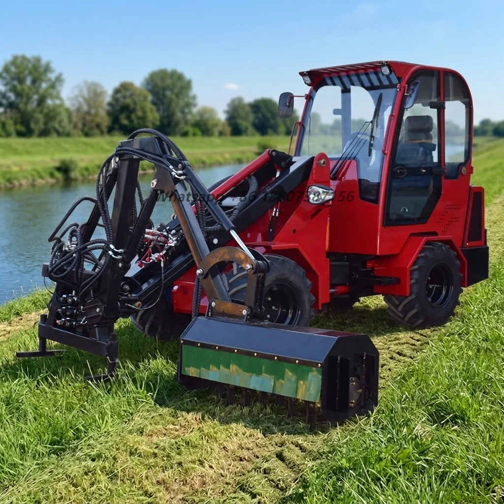 Telescopic Arm Front Loader Mini Lawn Flail Mower with Yanmar Engine & SAUER-DANFOSS Pump Energy Saving for Brush Cutter