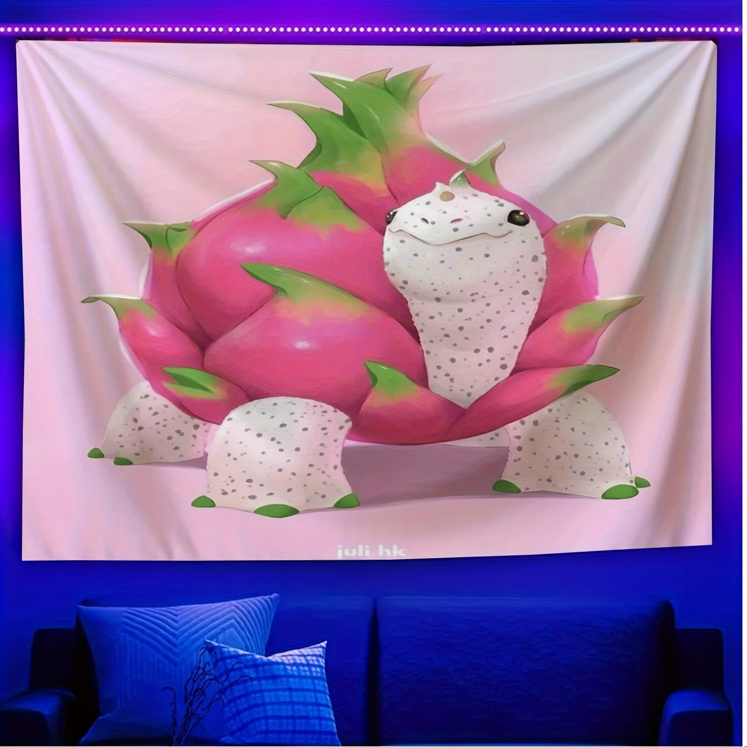 Tropical Dragon Fruit Tapestry - Vibrant Pink and Green Wall Hanging for Living Room, Bedroom Decor - Exotic Home Decoration