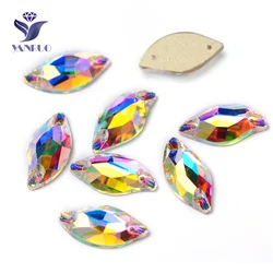 YANRUO 3254 All Sizes AB Diamond Leaf Strass Sew On Glass Stones Flatback Crystal Rhinestone Applique For Sewing