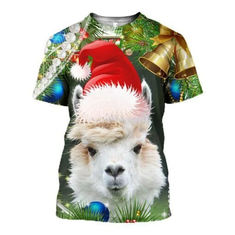 New 3D Xmas Animals Funny T Shirts Men Fashion Long Sleeve T Shirt Cow Horse Graphic Tee Shirts Casual Hip Hop Oversize Kids Top