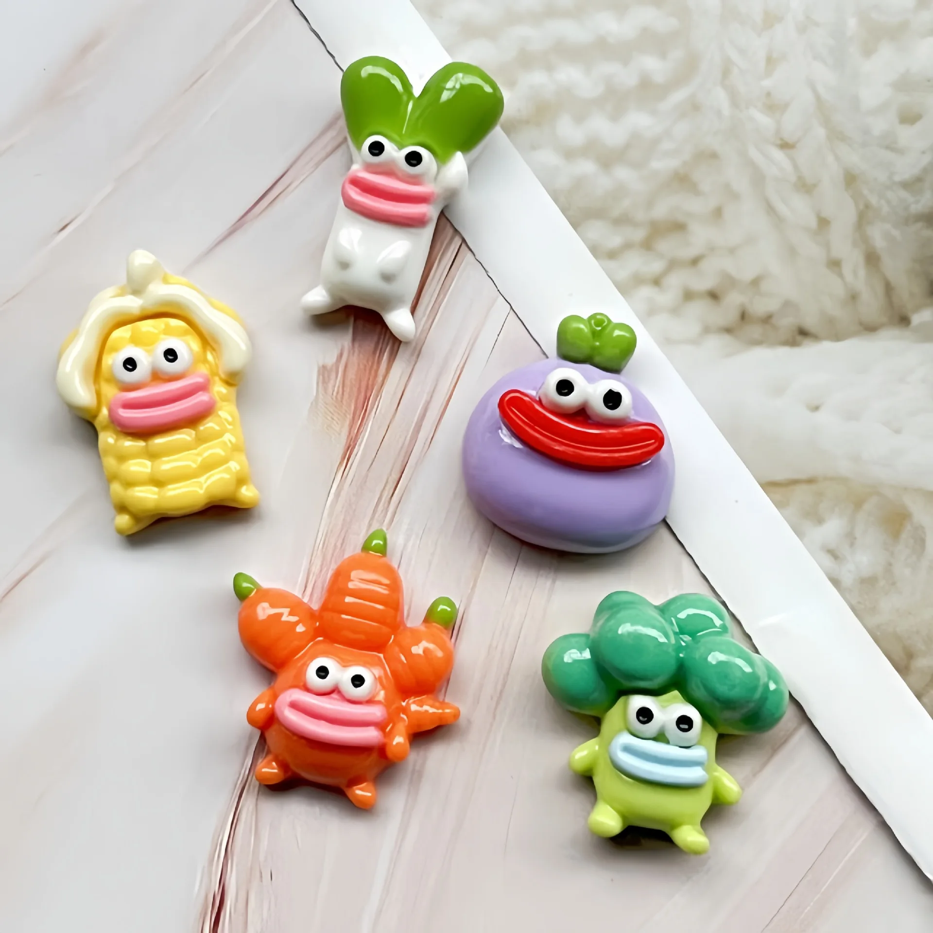 5pcs Cartoon funny vegetable ugly baby cartoon resin flatback cabochon diy crafts materials kid handmade jewelry charms