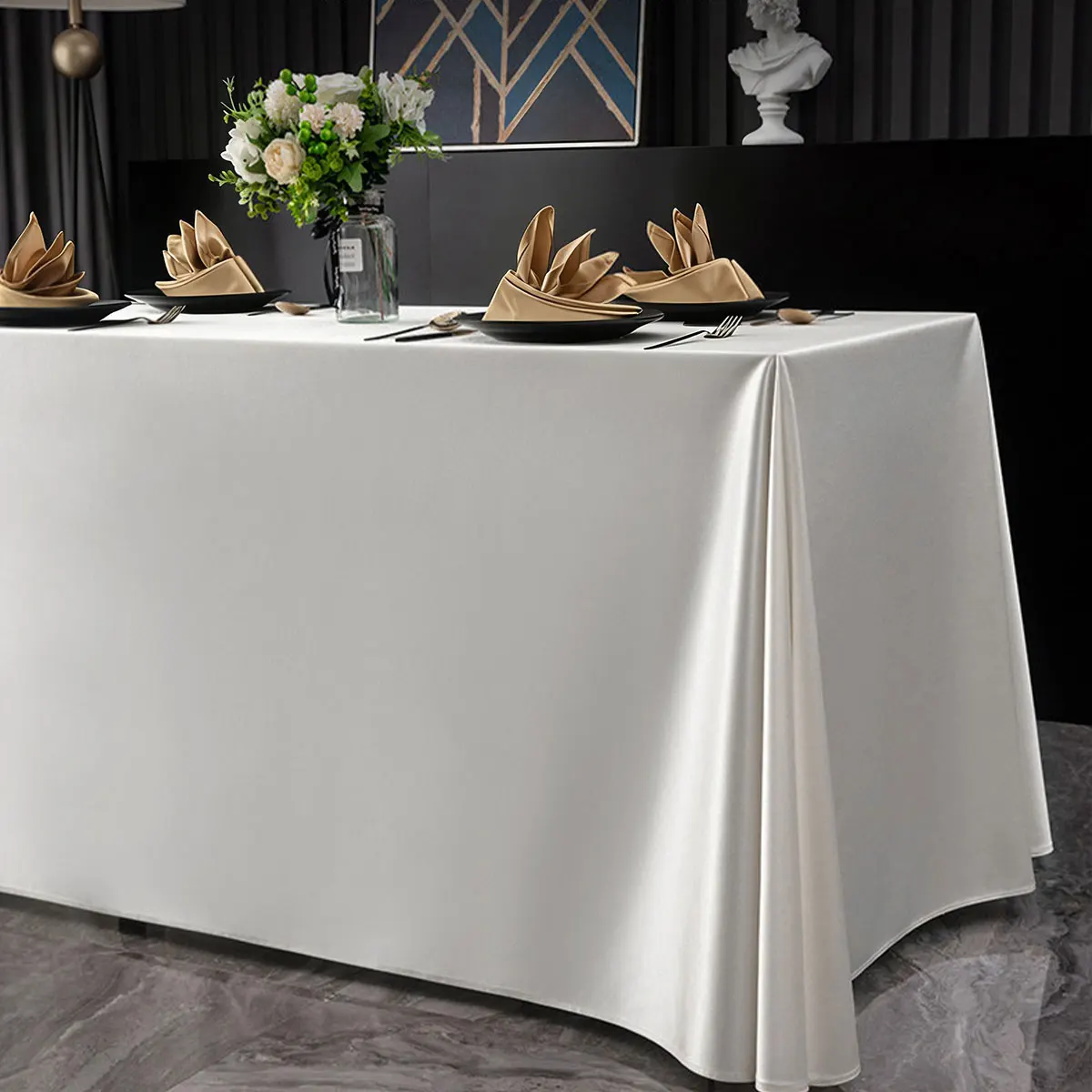White Velvet Tablecloth, Solid Gloss Rectangular Table Cover for Wedding Banquet Luxury Decor
