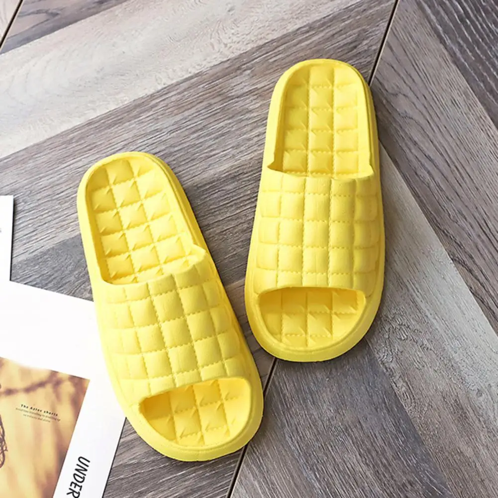 1 Pair Shower Slippers Grid Pattern Solid Color Soft Sole EVA Slip-on Men Women Summer Home Slides Bathroom Supplies