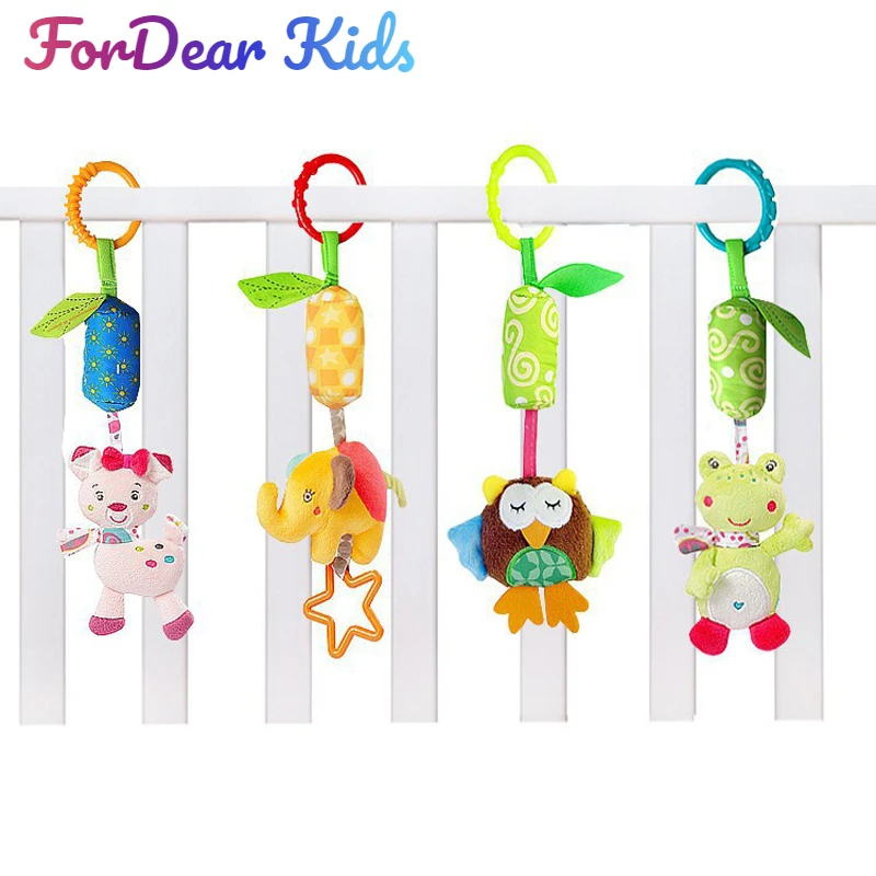 Baby Hanging Toys Stroller Rattles Plush Dolls Carrier Wind Chime Newborn Sensory Develop Cartoon Animal Educational Baby Toys