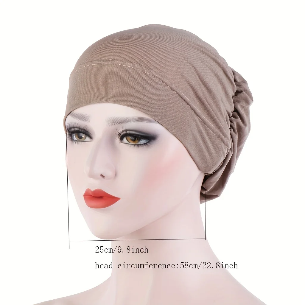 Solid Color Ramadan Turban Head Scarf Cap Casual Elastic Head Wrap Lightweight Bonnet Chemo Cap