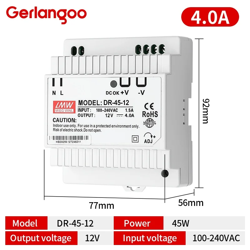 15W 30W 45W 60W Einzelausgang DC 5V 12V 24V Industrielles DIN-Schienen-Netzteil Schalter Eingang 100-240VAC DR-15 DR-30 DR-45 DR-60