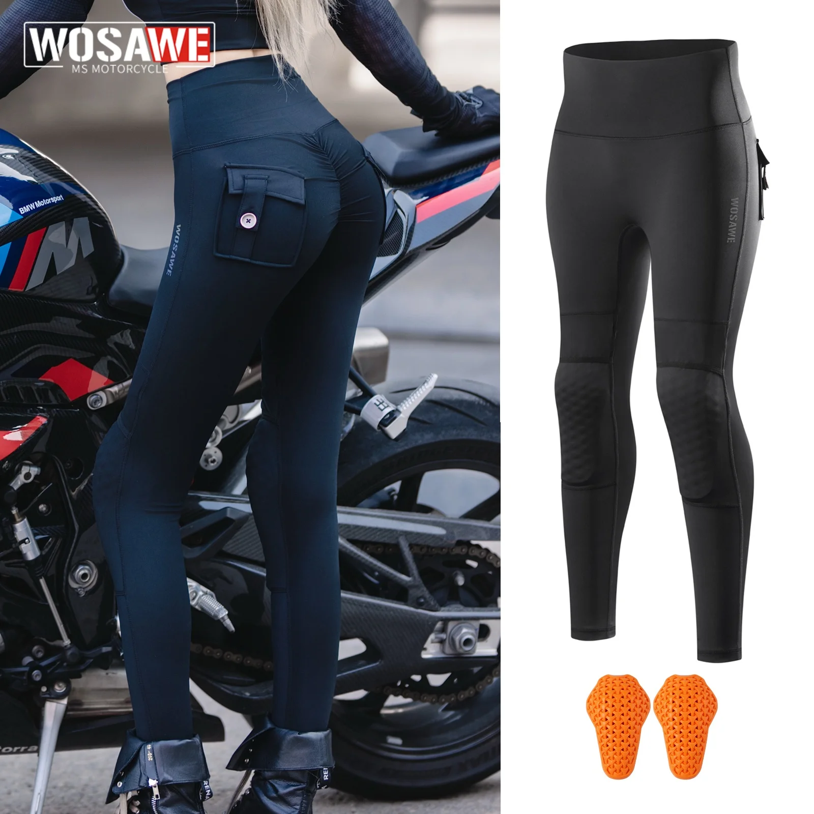 WOSAWE New Motorcycle Riding Trousers Women Summer Breathable Stretch Slim Pants Quick Drying Breathable With Knee Pads