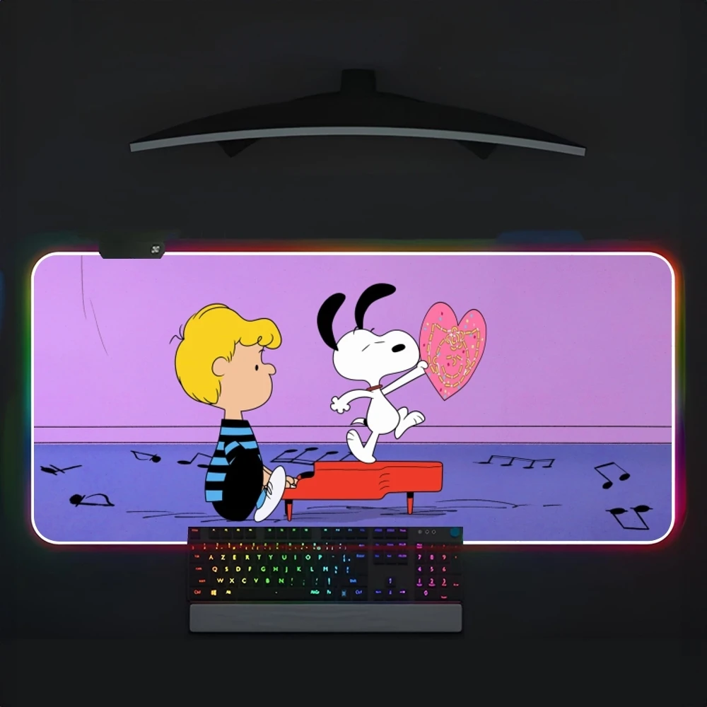 Cartoon Cute Dog S-Snoopys Mouse Pad RGB Large Gaming Computer Keyboard LED Mousepad Office Desks And Laptop Accessories Non Sli