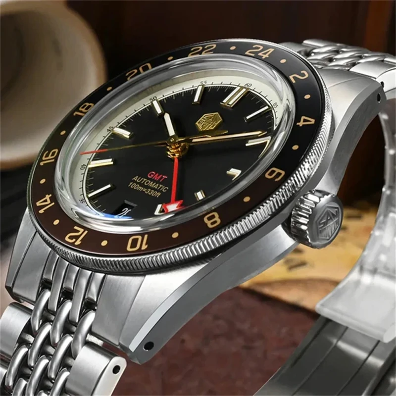 San Martin New 39.5mm NH34 GMT Men Watch Bidirectional Aluminum Bezel Luxury Automatic Mechanical Sapphire 10Bar Luminous SN0116