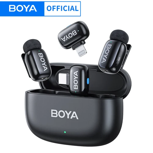 BOYA BOYA Mini micrófono de solapa Lavalier inalámbrico para iPhone iPad Android tipo C teléfono transmisión en vivo Audio Video grabación Vlog