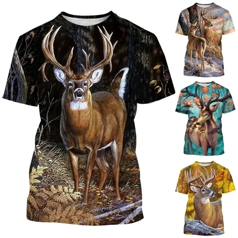 Summer Tops Men Women Elk Moose Deer Hunting Camouflage 3D All Over Printed Oversized Short Sleeve T Shirt Cool Clothing Tops