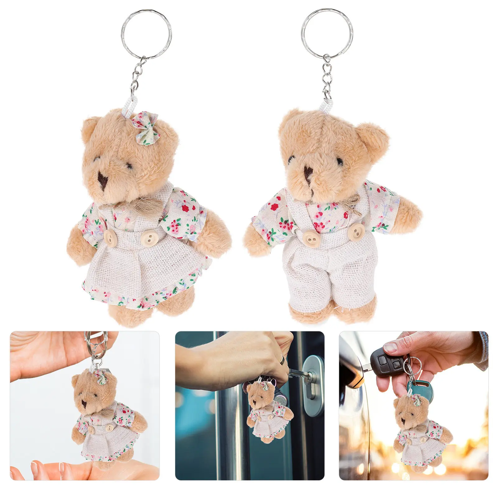 

2pcs Bear Keychain Stuffed Animal Bag Pendant Keychains For Women Cute Backpack Handbag Charms Keychain Jewelry