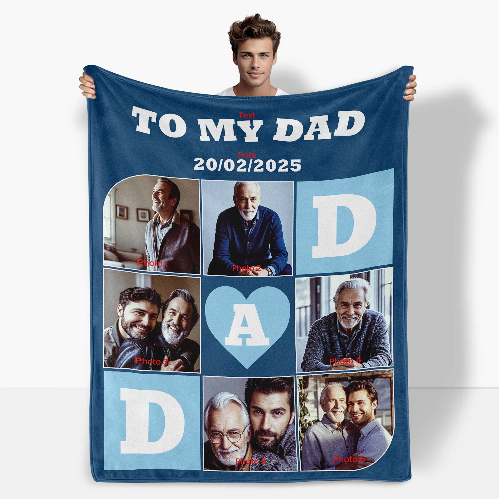 Customizable With 6 Photos And 2 Text Keepsake Blanket For Dad Add Special Photos Recall Happy Times