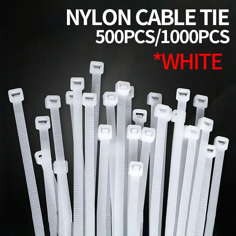 

500/1000PCS/bag Self-locking Plastic Nylon Tie White Zip Wraps Strap Nylon Cable Tie Set Fastening Ring Loop Wire Wrap