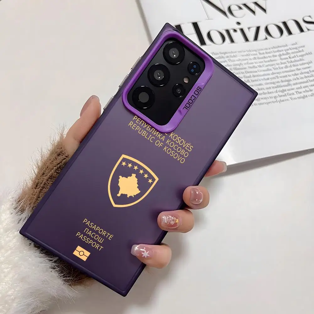 1PC Kosovo Passport Phone Case For Samsung Galaxy S25 Edge S24 S23 S22 S21 S20 Ultra Funda Silicone Colorful Silver Phone case