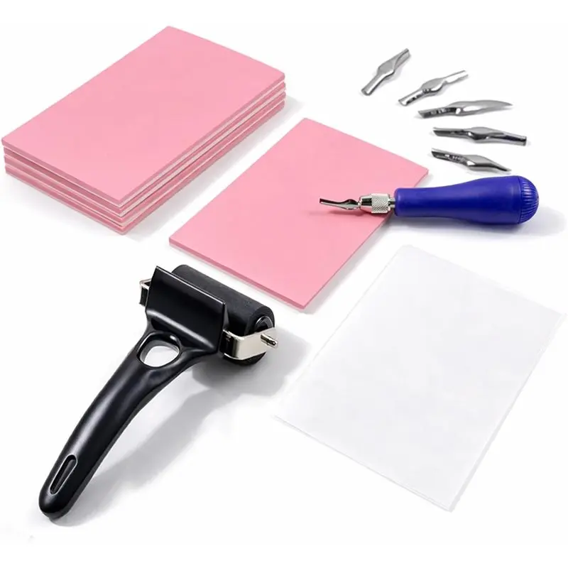 

Rubber Stamp Carving Printing Kit-Art Linocut Kit For Printmaking Includes Linoleum Blocks For Beginners And Artists Afor New