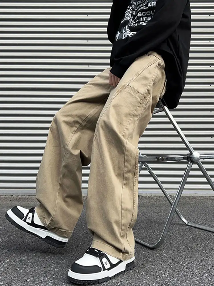 

Khaki Workwear Casual Pants Men's Loose Straight Leg Trousers Trendy y Sle Autumn Faionable Loose Wide Leg Trousers
