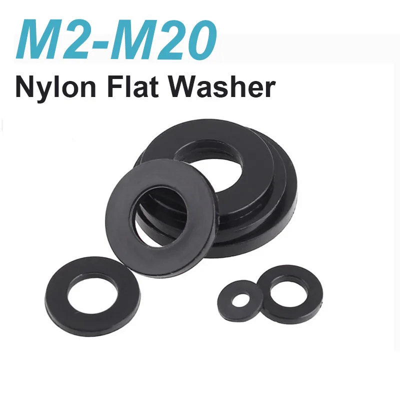 Black Nylon Flat Pad Washer M2 M2.5 M3 M4 M5 M6 M8 M10 M12 M14 M16 M18 M20 Plane Spacer Insulation Gasket Ring