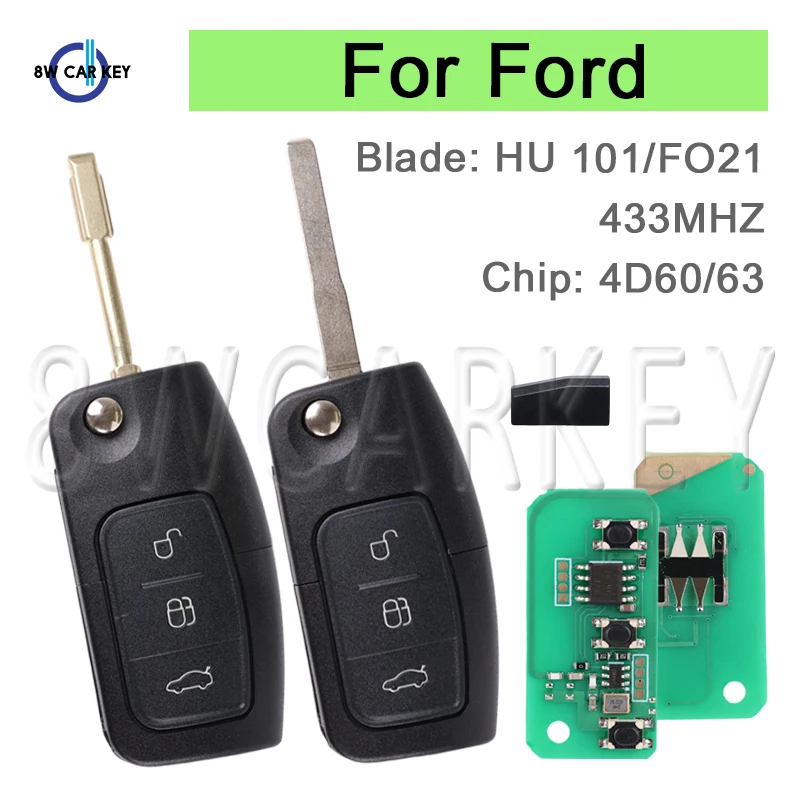 

Car Smart Flip Key Fob For Ford Focus Mk2 Mk3 Mk4 Fiesta 2 3 Mondeo Ranger Fusion C S Max HU101 FO21 Support 4D60/63 Chip 433Mhz