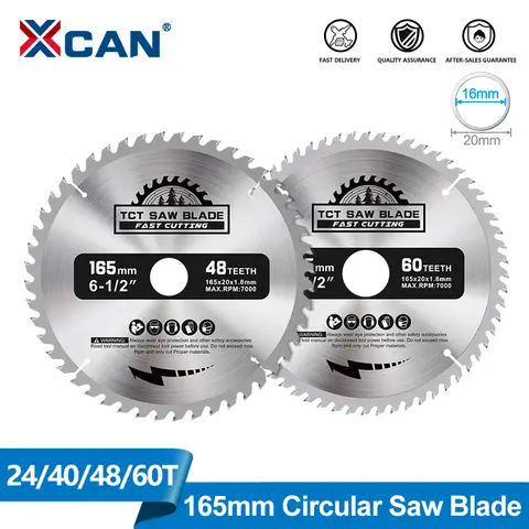 XCAN 1pc 165mm 24/40/48/60T 다기능 전동 공구 용 초경 목재 톱 블레이드 TCT 원형 톱 블레이드 목재 커팅 디스크