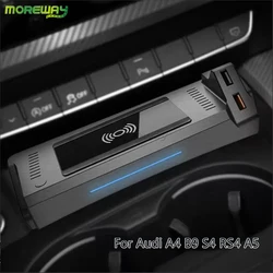 15W Car Wireless Charger For Audi A4 B9 S4 RS4 A5 2017-2021 Charging Pad Station Phone Holder USB Charging Accessories Interior