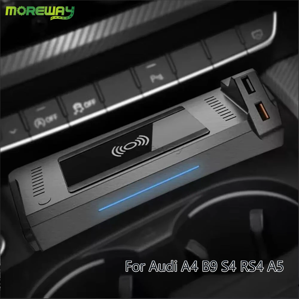 Bezprzewodowa ładowarka samochodowa 15W do Audi A4 B9 S4 RS4 A5 2017-2021, podkładka ładująca, uchwyt na telefon, akcesoria do ładowania USB, wyposażenie wnętrza