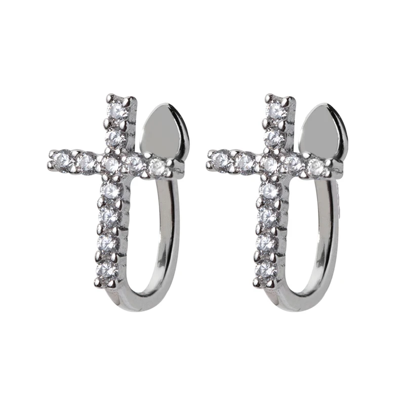 Modian 100% Real 925 Sterling Silver Clear CZ Cross Clip Earrings For Women Fashion Classic Female Korean Silver Fine Jewelry