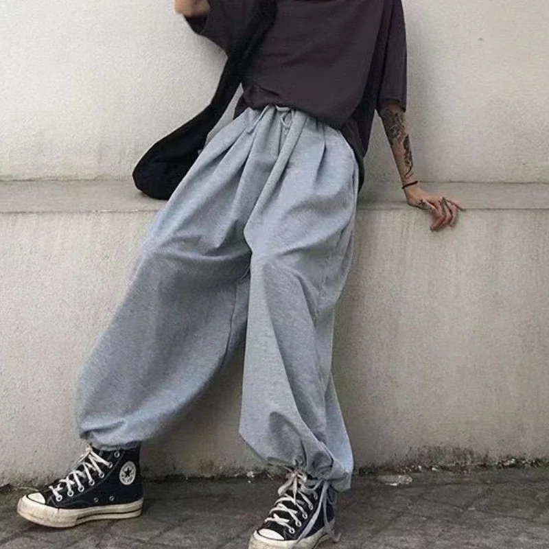 

Брюки-фонарики женские Harajuku унисекс уникальный весенний бандажный дизайн корейский стиль женская модная уличная одежда с высокой талией повседневная свободная одежда