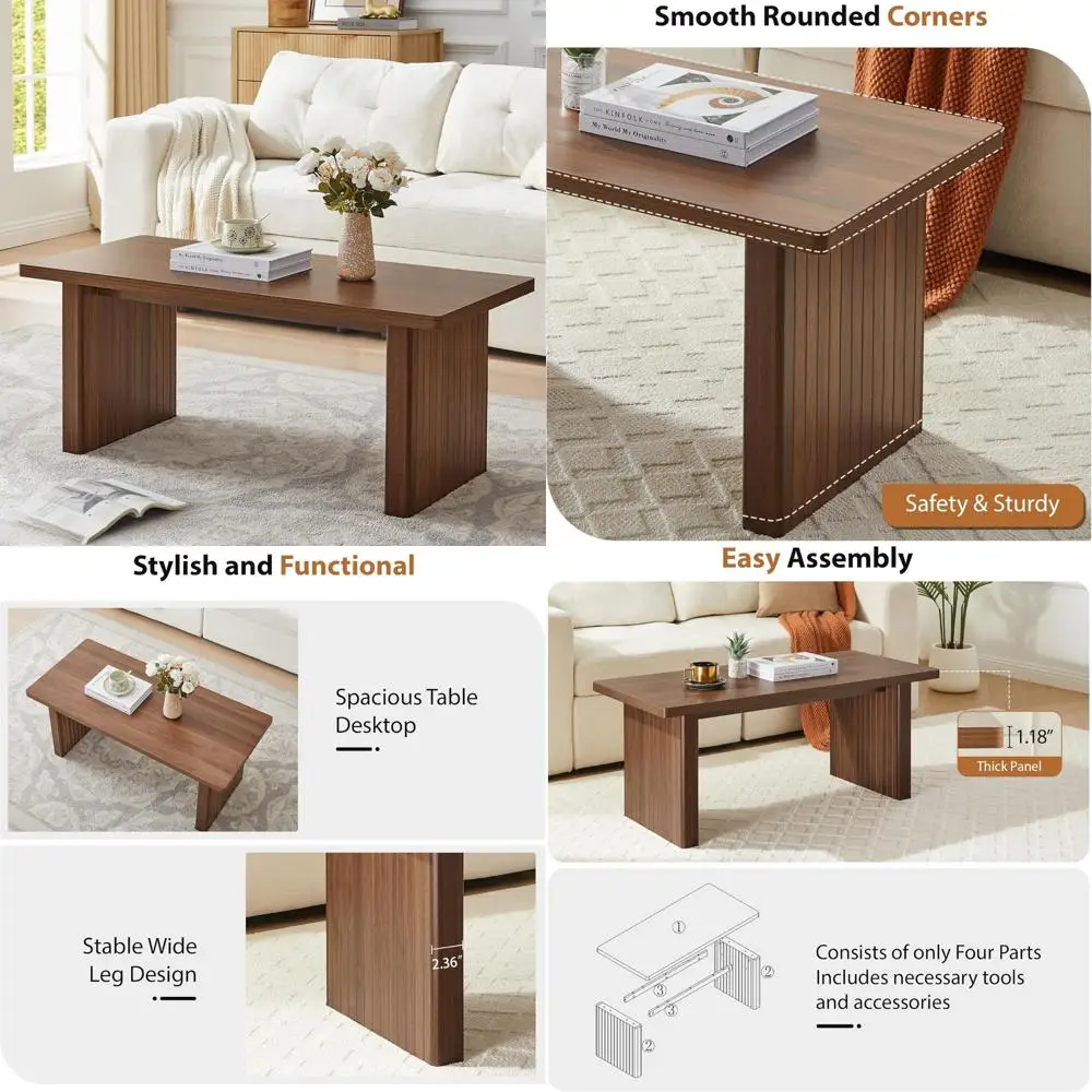 

Mid Century Modern Farmhouse Style Rectangular Coffee Table, Boho Chic Living Room Centerpiece for Casual Home Decor