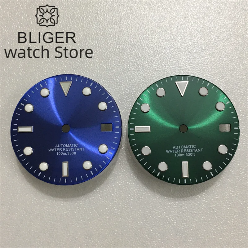 BLIGER 29mm Sun print dial blue green red grey with NH35 movement green luminous
