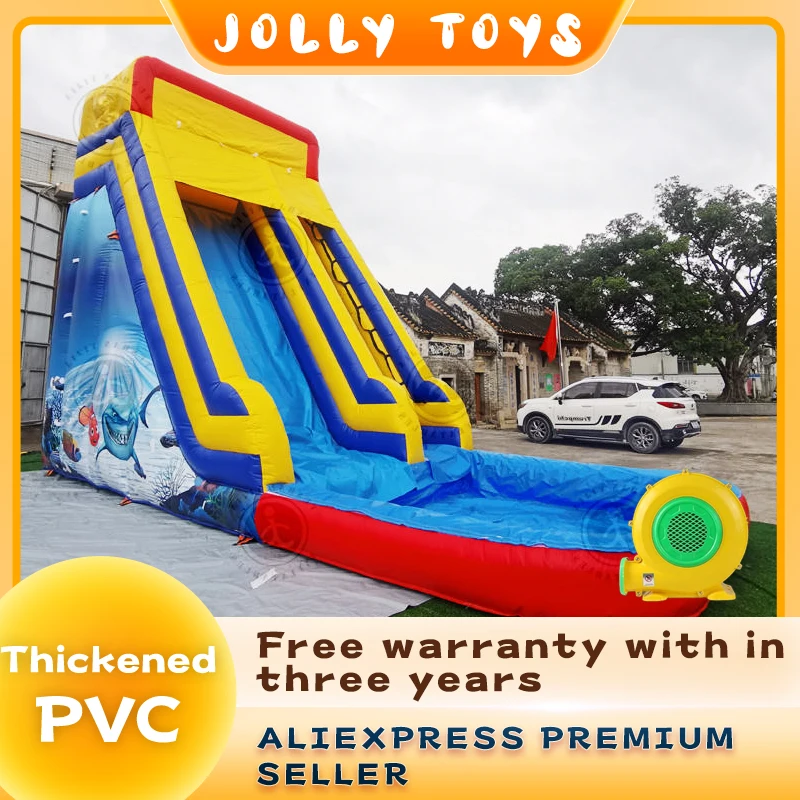 Long slide with obstacles PVC inflatable outdoor long slide castle, children's inflatable bouncing slide