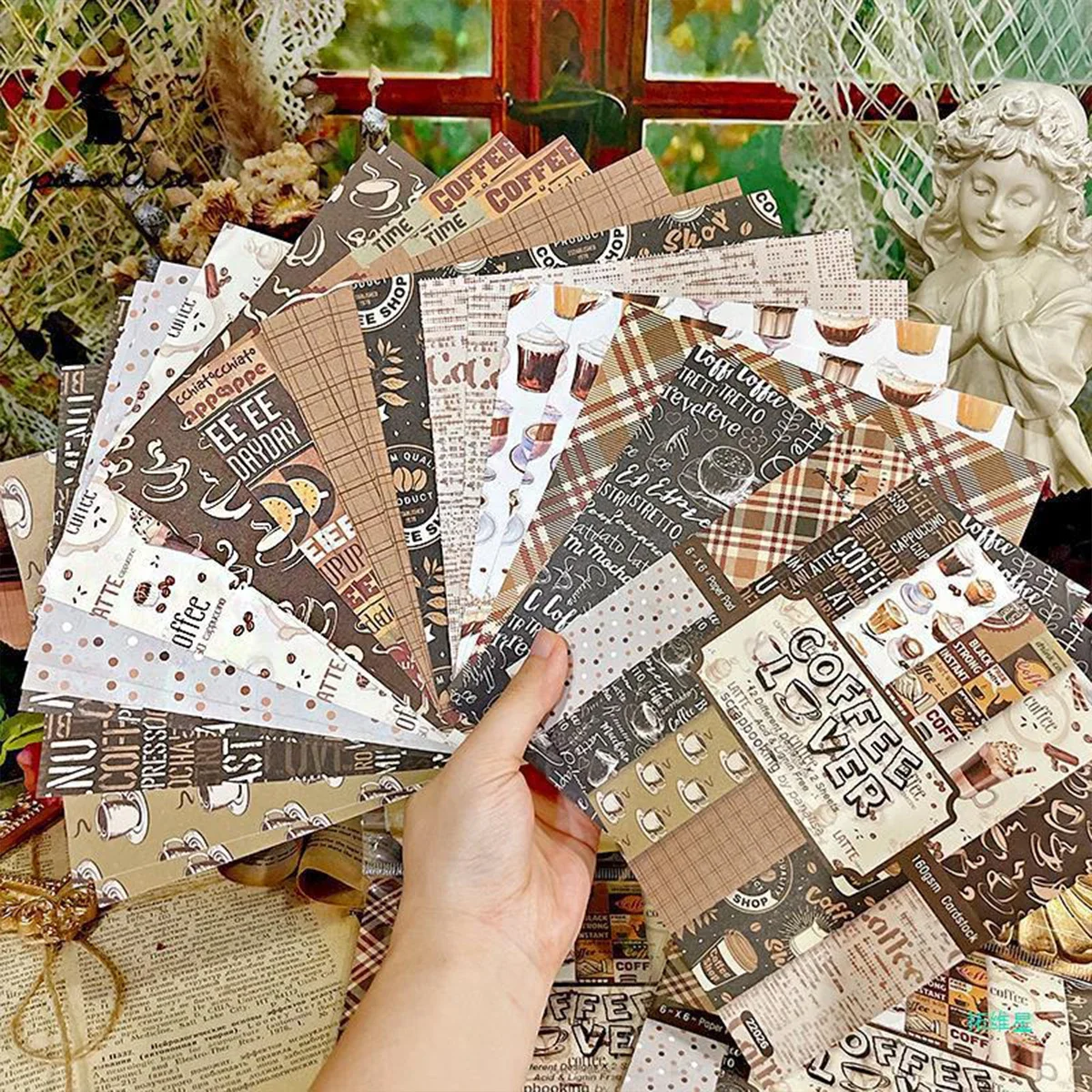 

24pcs/pack Large Size Decor Scrapbook Vintage Materials Paper DIY Junk Coffee Cup Journal Collage Photo Album Background Paper