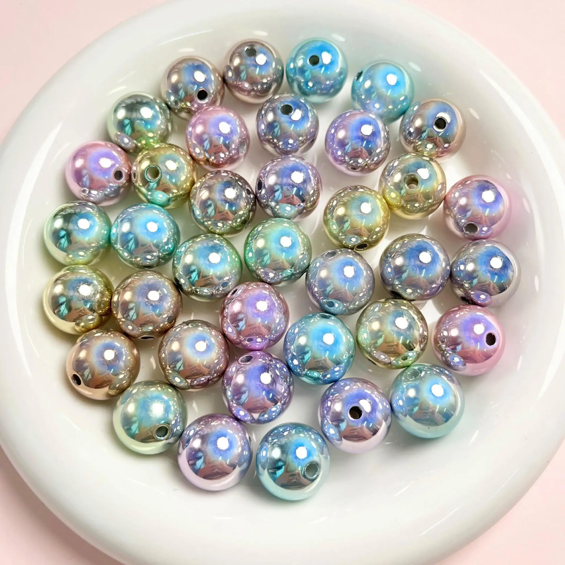 Mirror Light Bulb Beads Reflective Laser Straight Hole Round Beads DIY Mobile Phone Chain Key Chain Hanging Jewelry Accessories