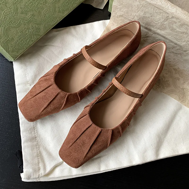 

MKKHOU Fashion Women Shoes New High Quality Genuine Leather Retro Square Headed Mary Janes Daily Commuter Lightweight Shoes