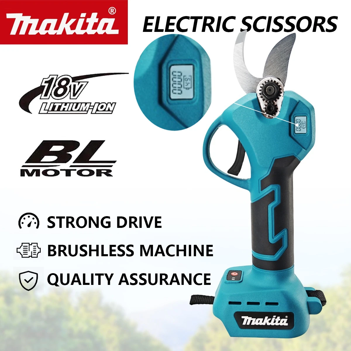 

Аккумуляторные бесщеточные электрические ножницы Makita 18В с ЖК-дисплеем для обрезки веток деревьев, садовый инструмент для аккумулятора Makita 18В