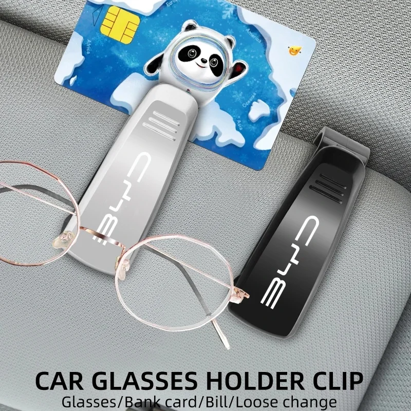 Multi‑Function Car Sun Visor Sunglasses Holder Clip For BYD Dolphin Seal Atto3 Han Tang Song Yuan BYD Logo Card Storage Interior