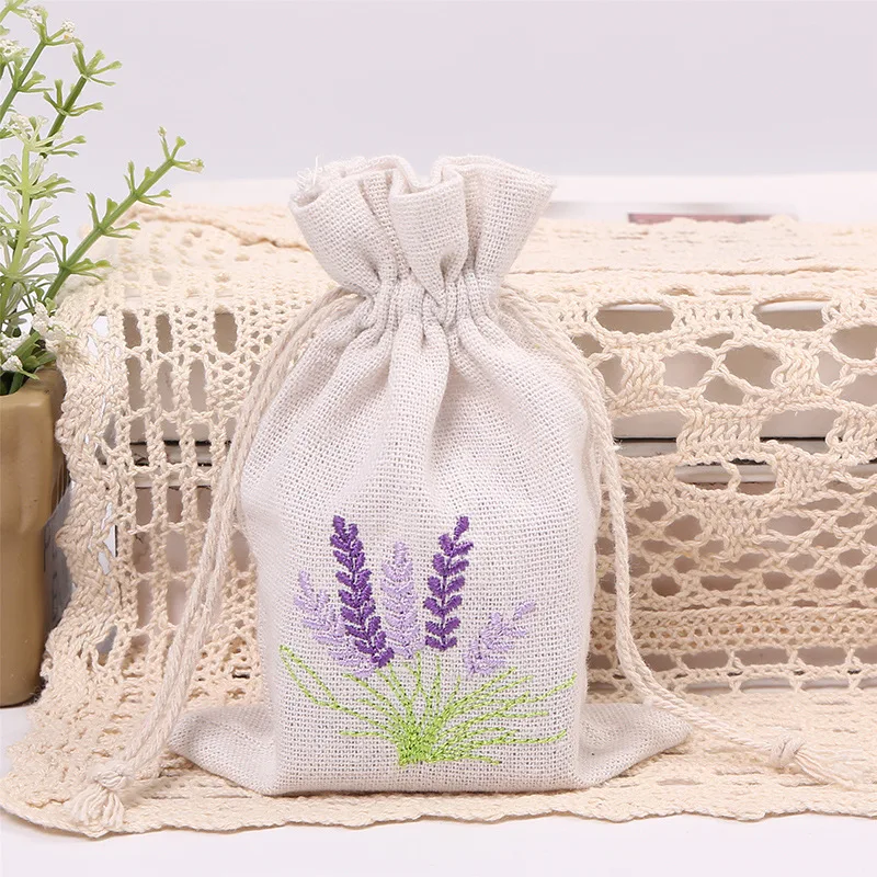 5pcs 10X14cm Embroidery Printed Lavender Imitation Hemp Bag Wedding Party Small Gift Packaging Bag Home Decoration Ornaments