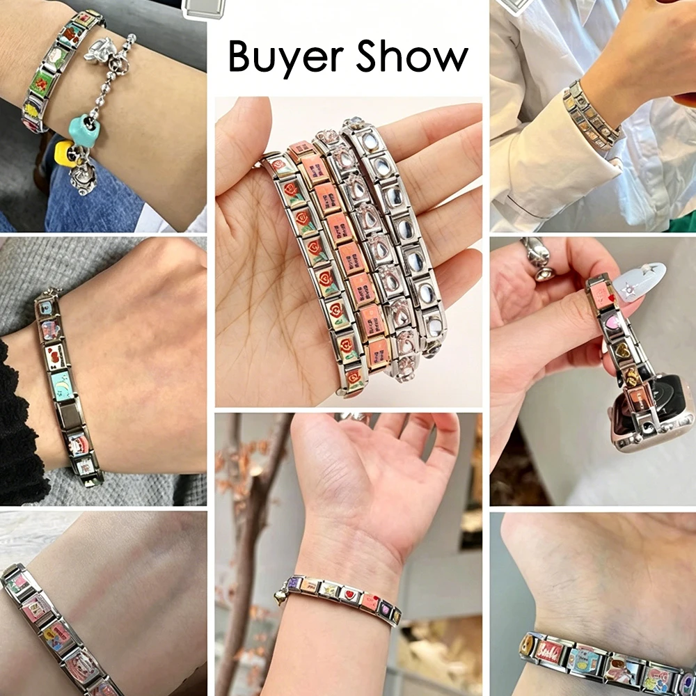 Italian Charm Links Stainless Steel Charm Butterfly heart charm Sparkling Zircon Women Bracelets Fashion Jewelry