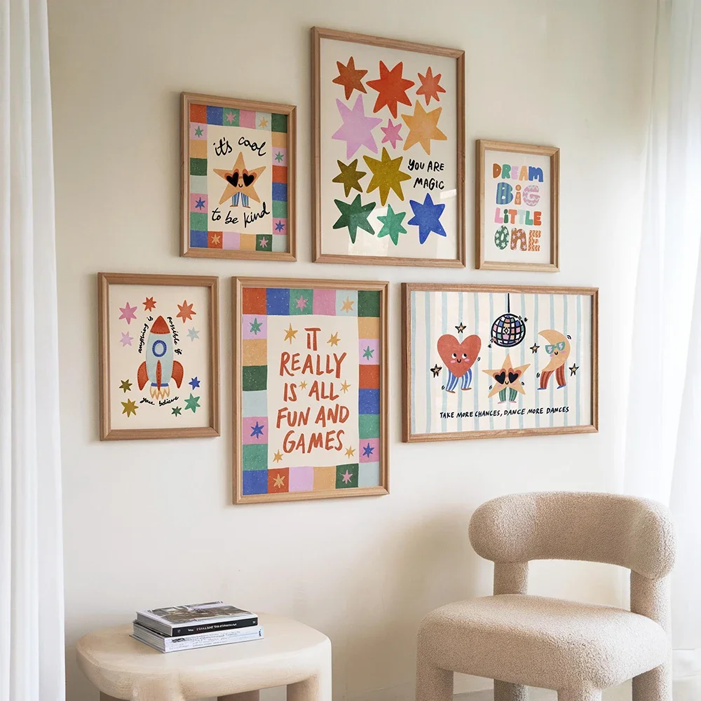 1PC Large-sized frameless canvas paintings,Cool To Be Kind Quotes Print Colorful Star Kids Playroom Poster Nursery Wall Decor Pi