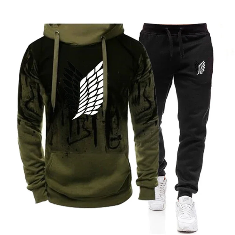 New Men\'s Tracksuit Two Pieces Sets Hoodies Men Casual Cotton Autumn Winter Warm Hooded Sweatshirts+Pants Fashion Male Suit