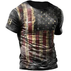 Retro Us Vlag Patroon 3d Print Zomer Heren-Hals T-Shirt Casual Korte Mouw Oversized T-Shirts Mode T-Shirt Tops Heren Kleding