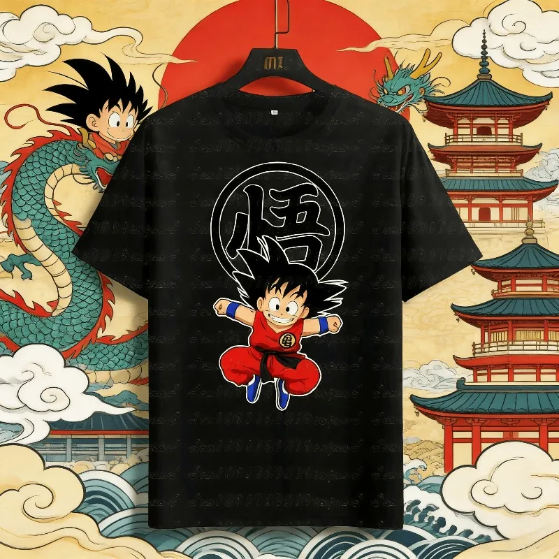 2026 Sommer Dragon Ball Kindheits-Goku 100% Baumwolle Bedrucktes T-Shirt Herren Neues Anime-Print Lässiges Japanisches Lockeres Übergrößen Y2k