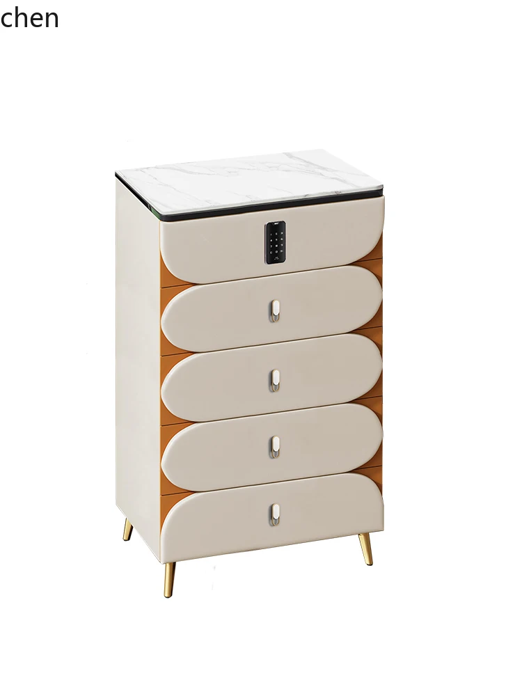 YFY Solid Wood Complete Chest of Drawers Stitching Contrast Color PU Leather Hong Kong Style Storage Cabinet Locker