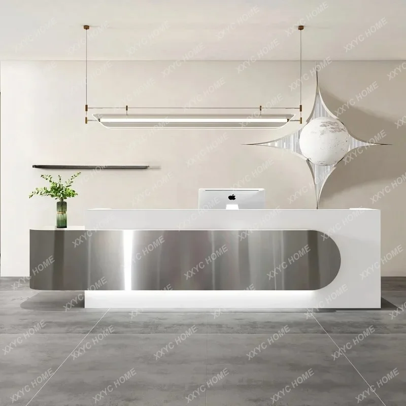 A Modern Simple Front Desk Stainless Steel Checkout Page Fashion Clothing Store Bar Beauty Salon