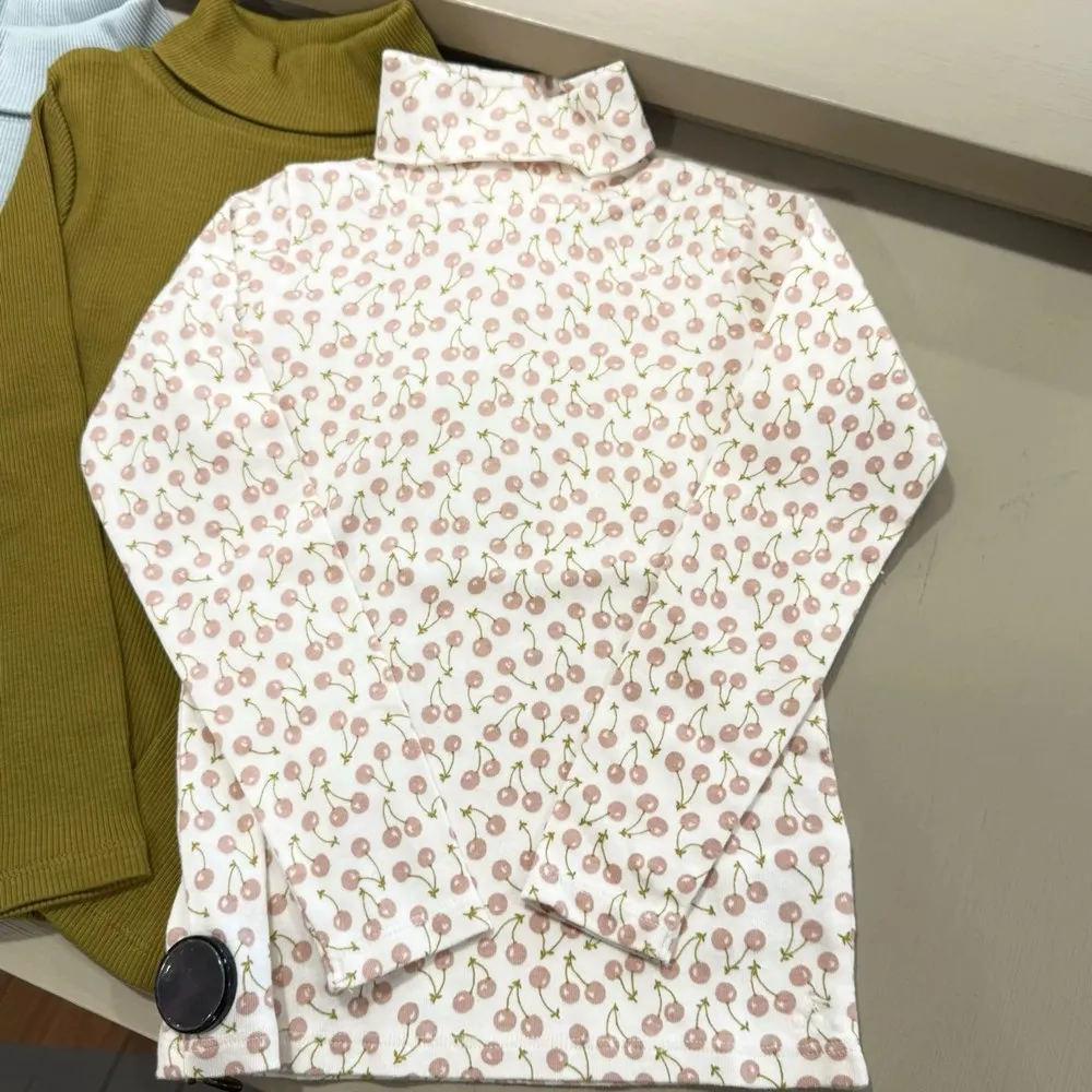 

girls clothes winter clothes for kids Cherry patterned printed knitted sweater mock neck Warm in autumn Soft top