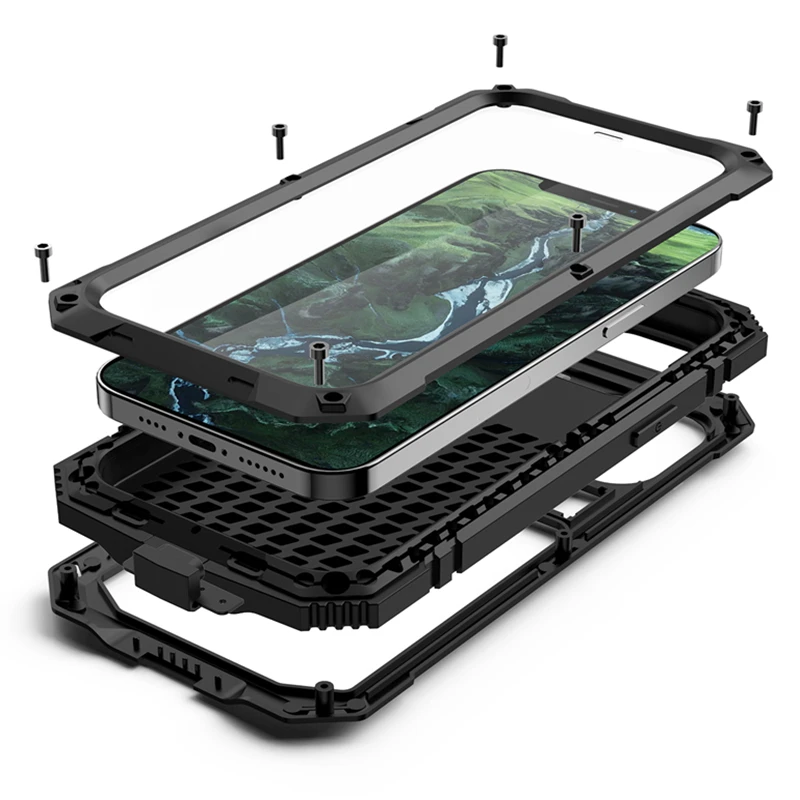 

New Heavy Duty Armor Kickstand For iPhone 12 Pro Max Dustproof 12 Mini Glass For iPhone Silicone Heavy CASE Cover